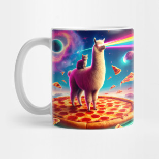 Funny Llama with Cat, Pizza and Tacos Vibrant Mug