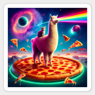 Funny Llama with Cat, Pizza and Tacos Vibrant Sticker