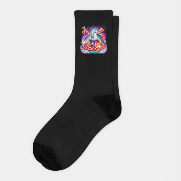 Funny Llama with Cat, Pizza and Tacos Vibrant Socks by logiamerch