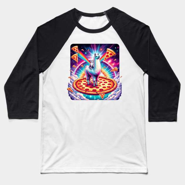 Funny Llama with Cat, Pizza and Tacos Vibrant Baseball T-Shirt by logiamerch