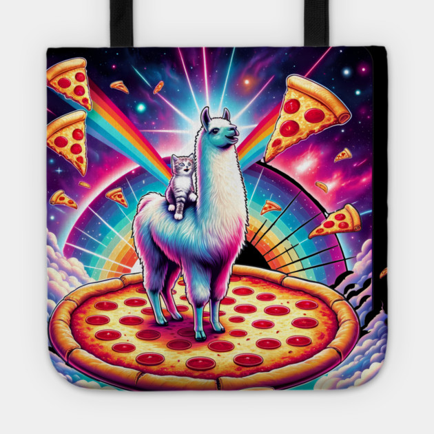 Funny Llama with Cat, Pizza and Tacos Vibrant Tote by logiamerch