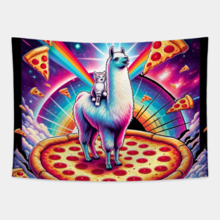 Funny Llama with Cat, Pizza and Tacos Vibrant Tapestry