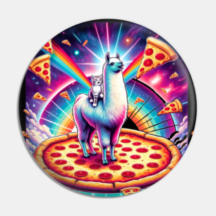 Funny Llama with Cat, Pizza and Tacos Vibrant Pin