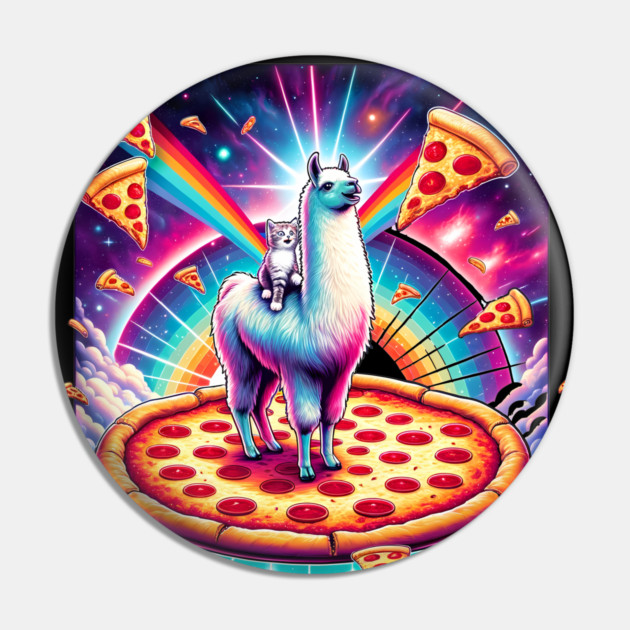 Funny Llama with Cat, Pizza and Tacos Vibrant Pin by logiamerch