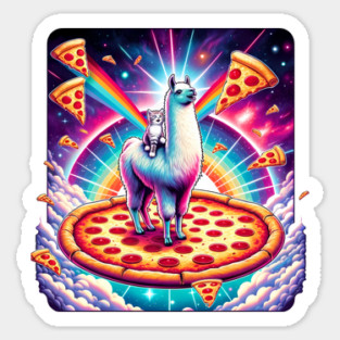 Funny Llama with Cat, Pizza and Tacos Vibrant Sticker