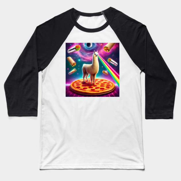 Funny Llama with Pizza and Tacos Vibrant Baseball T-Shirt by logiamerch