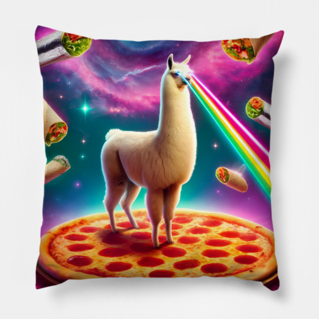 Funny Llama with Pizza and Tacos Vibrant Pillow by logiamerch