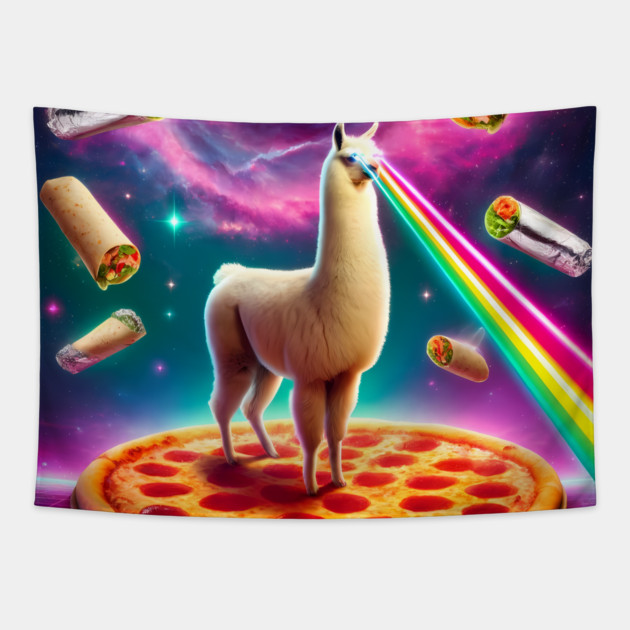 Funny Llama with Pizza and Tacos Vibrant Tapestry by logiamerch
