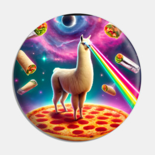 Funny Llama with Pizza and Tacos Vibrant Pin
