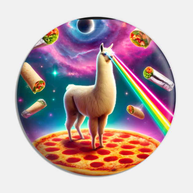 Funny Llama with Pizza and Tacos Vibrant Pin by logiamerch