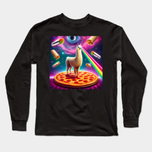 Funny Llama with Pizza and Tacos Vibrant Long Sleeve T-Shirt