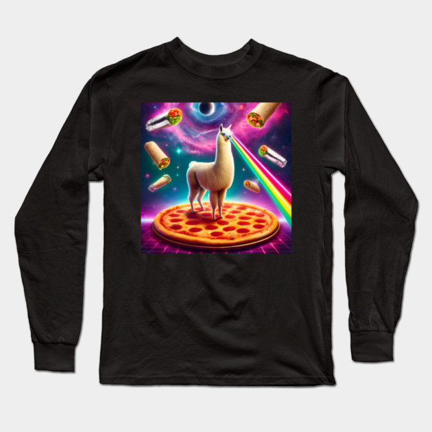 Funny Llama with Pizza and Tacos Vibrant Long Sleeve T-Shirt by logiamerch