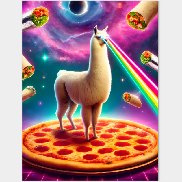 Funny Llama with Pizza and Tacos Vibrant Wall Art by logiamerch