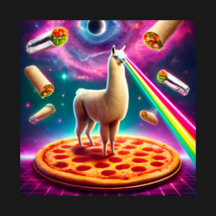 Funny Llama with Pizza and Tacos Vibrant T-Shirt