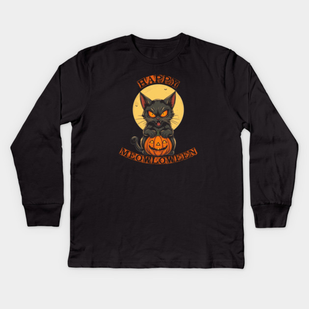 Happy Meowloween Kids Long Sleeve T-Shirt by Pete the Cat Guy