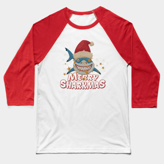 Merry Sharkmas Baseball T-Shirt by Db Printed