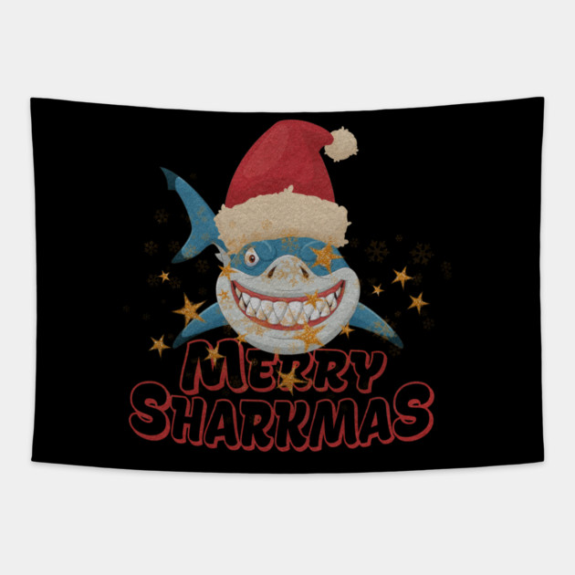 Merry Sharkmas Tapestry by Db Printed