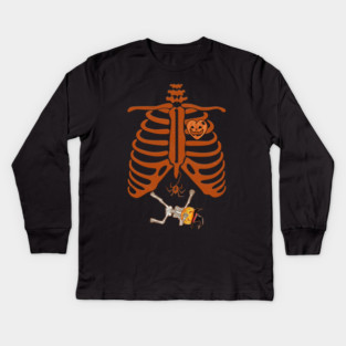 Halloween Pregnant Skeleton Kids Long Sleeve T-Shirt
