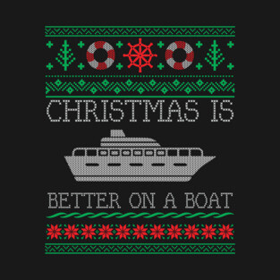 Boating Christmas Is Better On Pontoon Boat Ugly Christmas Sweater T-Shirt