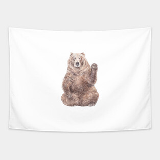 Brown Bear Saying HI Tapestry
