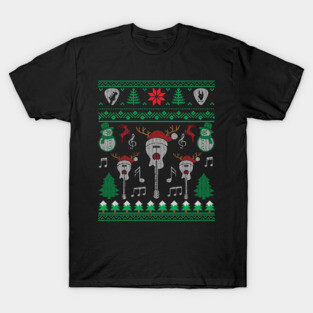 Christmas Electric Guitar Acoustic Guitar Ugly Christmas Sweater T-Shirt