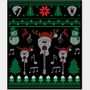 Christmas Electric Guitar Acoustic Guitar Ugly Christmas Sweater Posters and Art