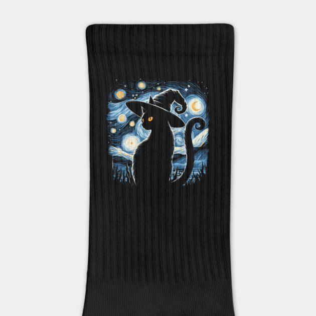 Vintage Scary Halloween Black Cat Costume Witch Hat Moon by JessArty