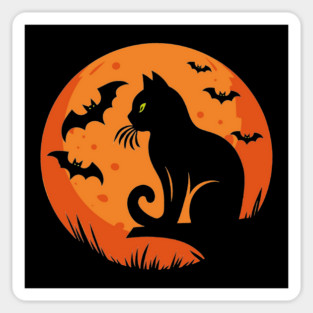 Vintage Halloween Black Cat Moon Sticker