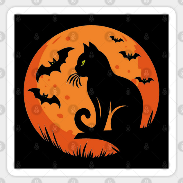 Vintage Halloween Black Cat Moon Sticker by JessArty