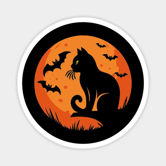 Vintage Halloween Black Cat Moon Magnet by JessArty