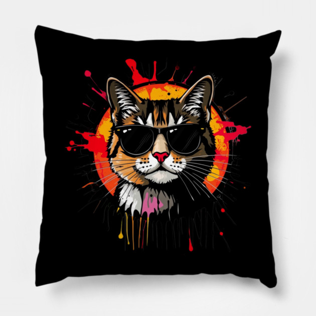 Cool Cat (Jackson Pollock inspiration) Pillow by Pete the Cat Guy