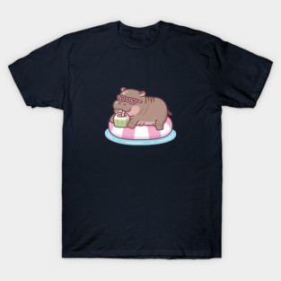 Cute Hippo Chilling On Pool Float Drinking Coconut Juice T-Shirt