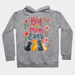 Best Cat Mom Ever Floral Design Hoodie