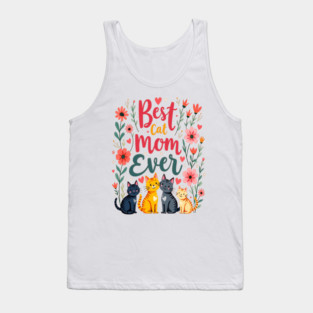 Best Cat Mom Ever Floral Design Tank Top