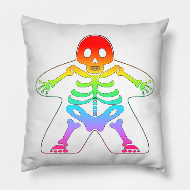 Skeleton Meeple - Rainbow Pillow by Board Game Blitz