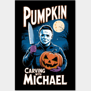 PUMPKIN CARVING WITH MICHAEL MYERS HALLOWEEN Posters and Art