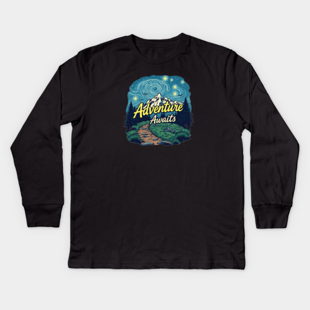 Adventure Awaits Kids Long Sleeve T-Shirt by Pete the Cat Guy