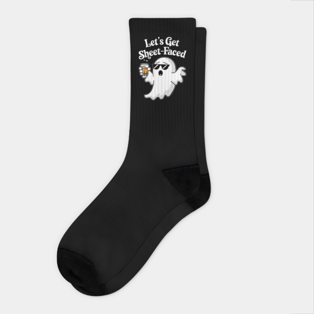 Let's Get Sheet-Faced Halloween Drinking Pun Socks by Anticorporati