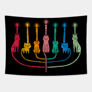 Funny Hanukkah Sweater Cat Menorah Hanukkah Menorah, Meowzel Hannukah, Jewish Hanukkah Tapestry