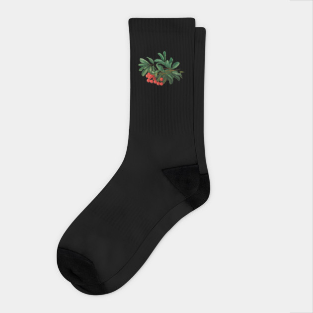 Red Berries with Glossy Green Leaves, Likely from a Plant or Shrub, Highlighting its Natural Beauty Socks by animegirlnft