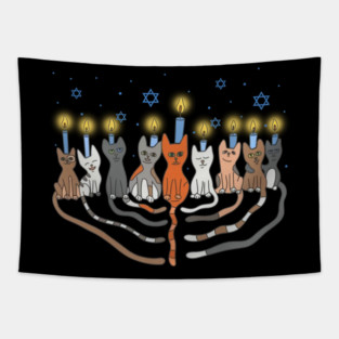 Funny Hanukkah, Cat Menorah Hanukkah Menorah, Meowzel Hannukah Sweater Tapestry
