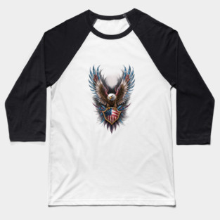 An Eagle with its Wings Spread, Clutching a Shield that Bears the Design of the American Flag Baseball T-Shirt