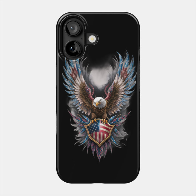 An Eagle with its Wings Spread, Clutching a Shield that Bears the Design of the American Flag Phone Case by animegirlnft