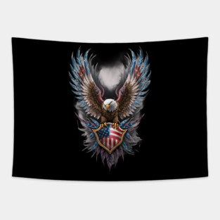 An Eagle with its Wings Spread, Clutching a Shield that Bears the Design of the American Flag Tapestry