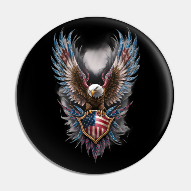 An Eagle with its Wings Spread, Clutching a Shield that Bears the Design of the American Flag Pin by animegirlnft