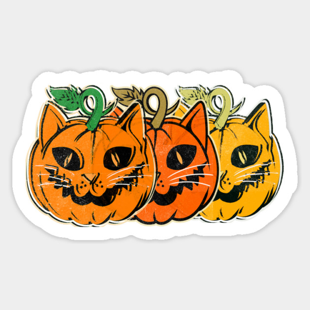 Vintage Halloween Pumpkin Cat Distressed Sticker by The WYLD Tribe