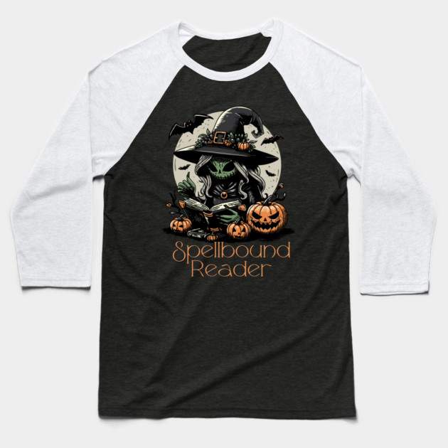 Spellbound Reader Witch Baseball T-Shirt by H. R. Sinclair