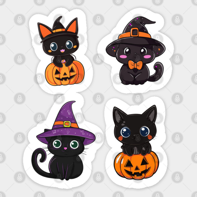 Halloween Witch Cats - Sticker Pack of 4 - Cute & Funny Sticker by TuncGK