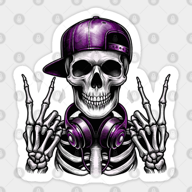 Skeleton Rocker Cap Skater Halloween Punk Rock Sticker by JessArty