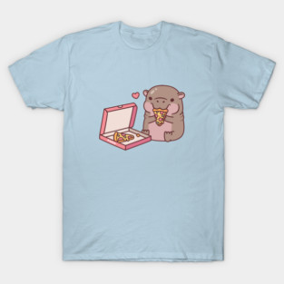 Cute Pygmy Hippo Loves Eating Pizza T-Shirt
